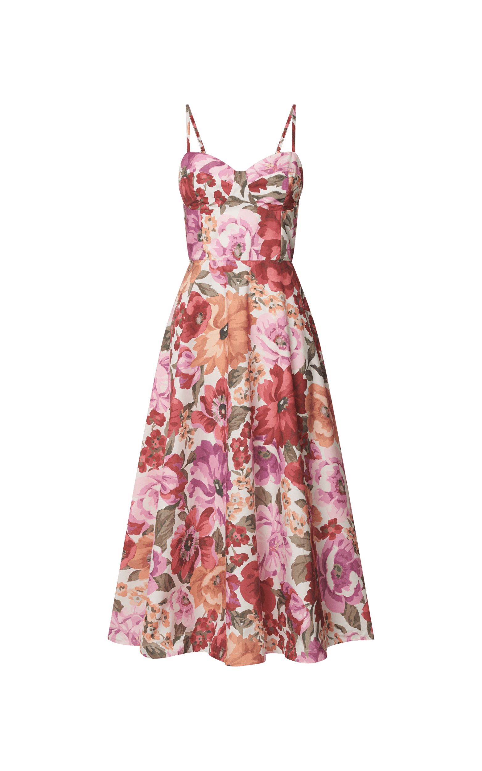 Robertson Midi Dress - Strappy Sweetheart Bustier Flare Dress in Spring Floral | Showpo (US, UK & Europe)