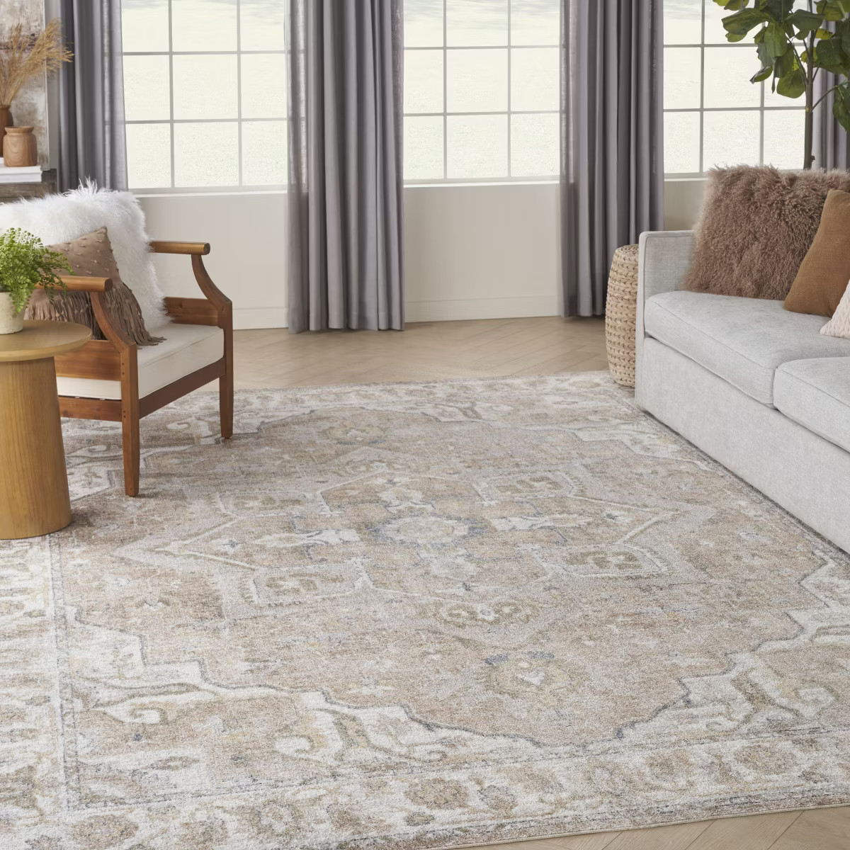 Nourison Astra Machine Washable Vintage Medallion Indoor Rug Beige 7'10" x 10' | Target