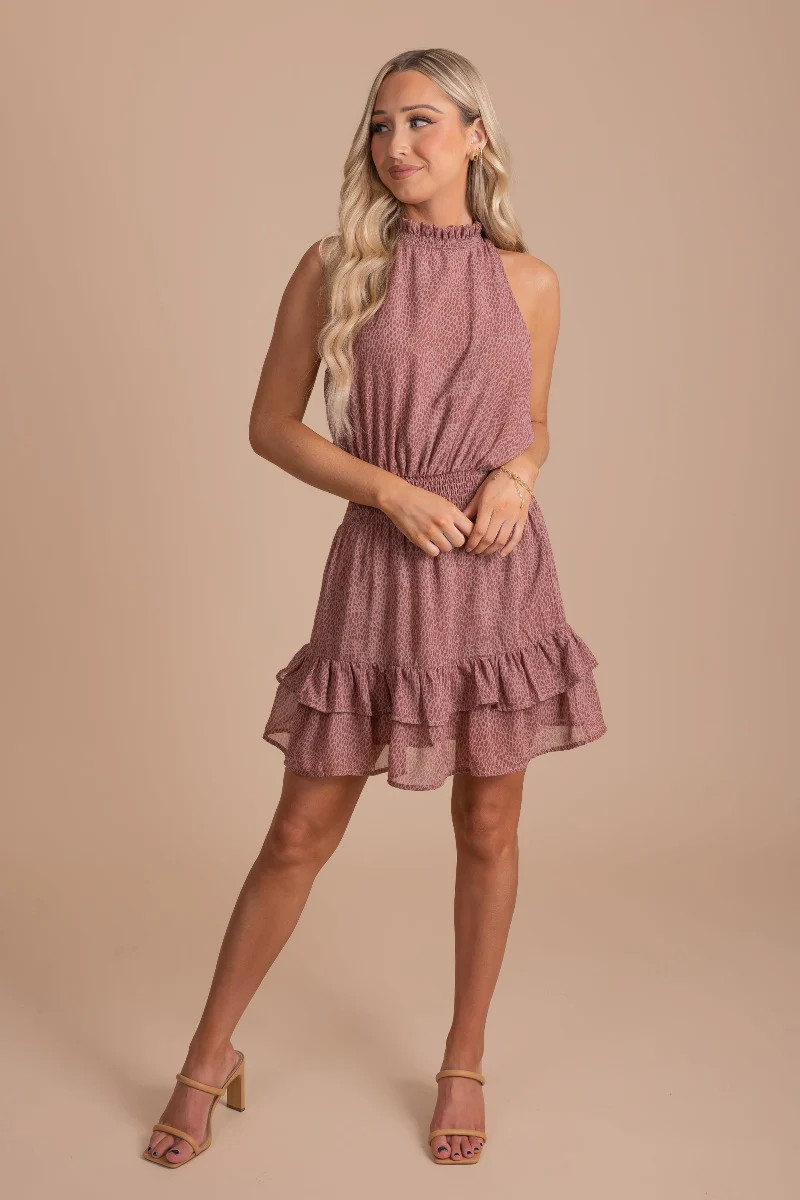 Garden Secrets High Neck Smocked Mini Dress - Dark Pink | Bella Ella Boutique, LLC
