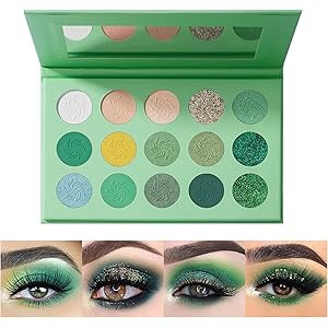 OKENTEN 15 Color Green Eyeshadow Palette, Highly Pigmented Matte Glitter Shimmer Metallic, Hallow... | Amazon (US)