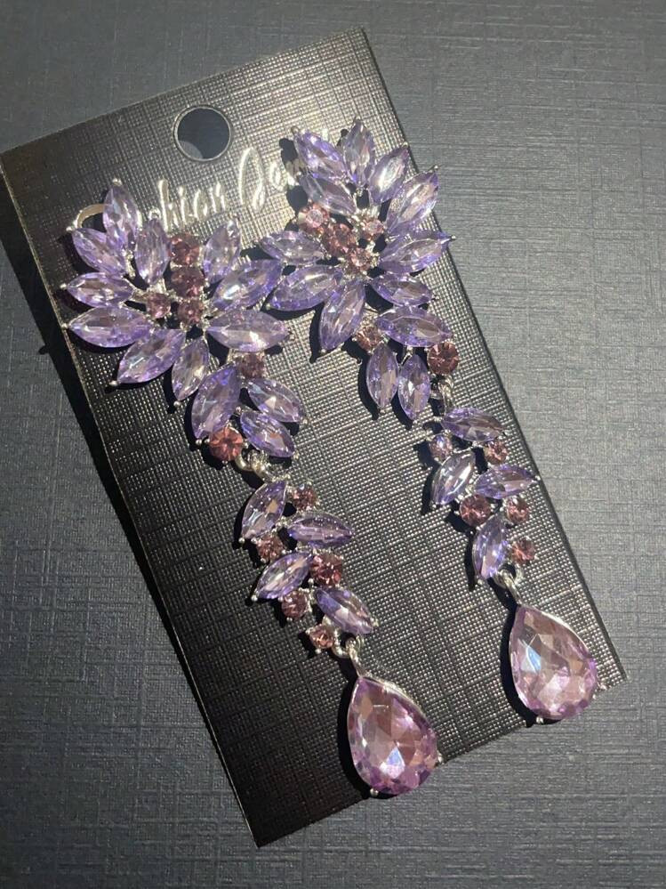 1 Pair Luxury Diamante Leaf & Water Drop Earrings, Suitable For Women Wedding, Prom, Party Accessories | SHEIN