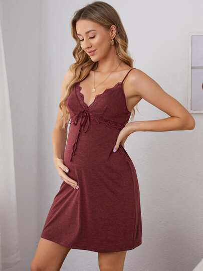 SHEIN Maternity Tie Front Guipure Lace Slip Sleepdress | SHEIN