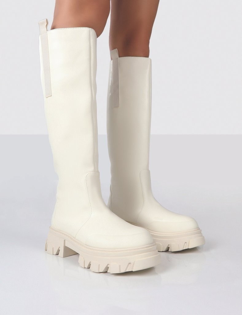 Genius Off White Knee High Chunky Sole Boots | Public Desire (US & CA)