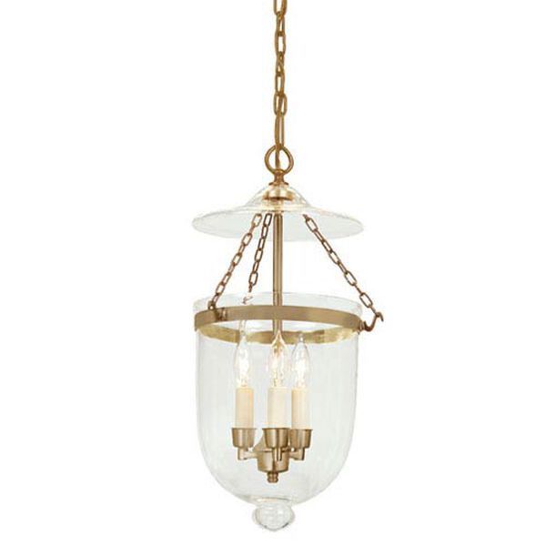 Medium Rubbed Brass Three-Light Hanging Bell Pendant with Clear Glass | Bellacor