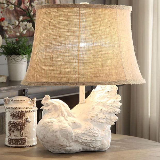 White Wash Rooster Table Lamp | Antique Farm House