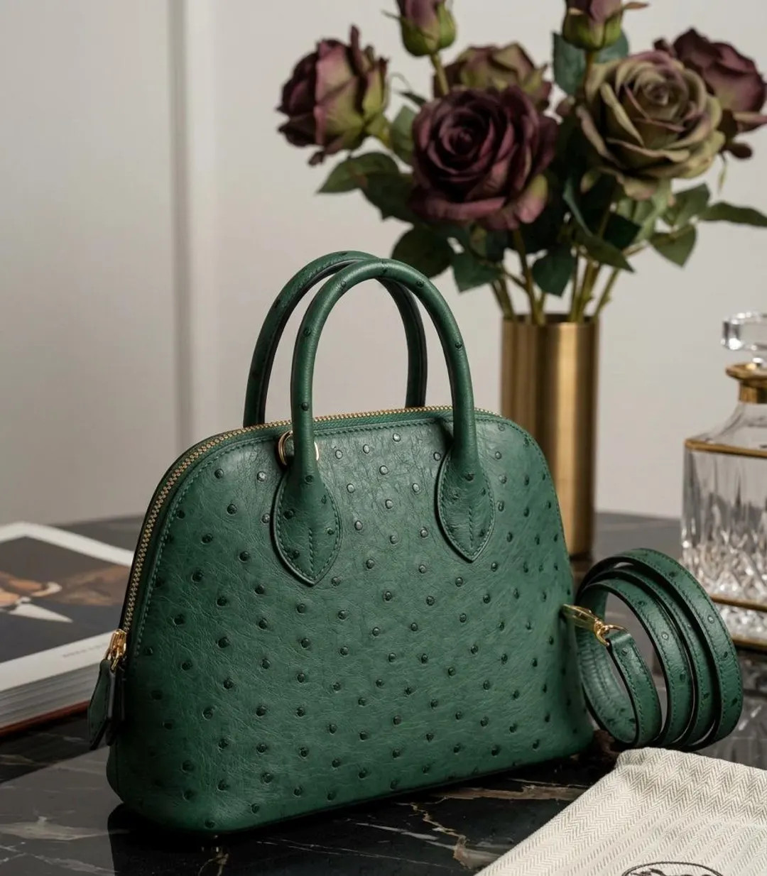 Genuine Ostrich Leather Top Handle Bag with  Strap | Elegant Statement Purse for Women | Etsy (US)