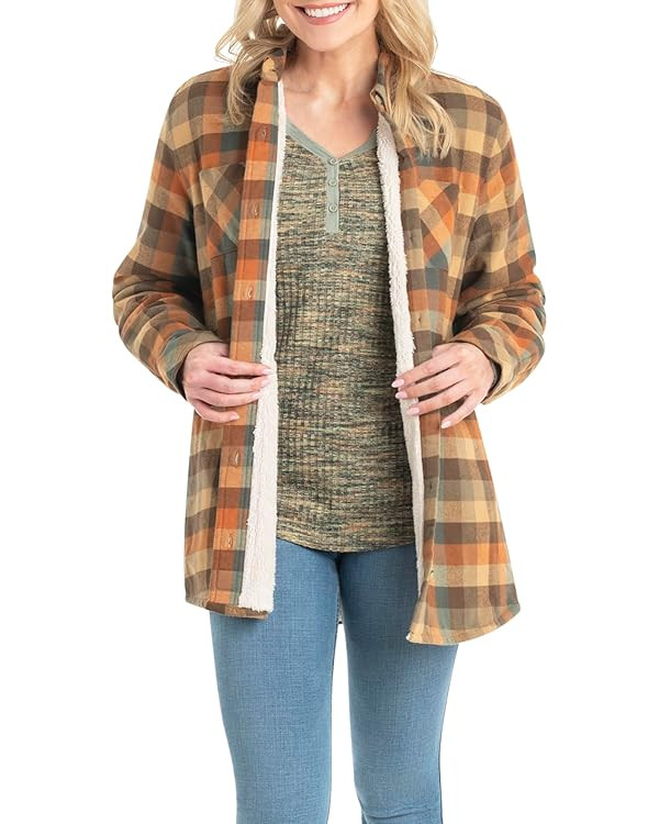 Legendary Whitetails Women's Open Country Flannel Shacket Sherpa Lined Plaid Fleece Shirt Jacket ... | Amazon (US)