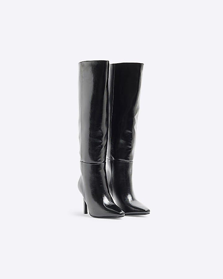 Black heeled high leg boots | River Island UK & IE