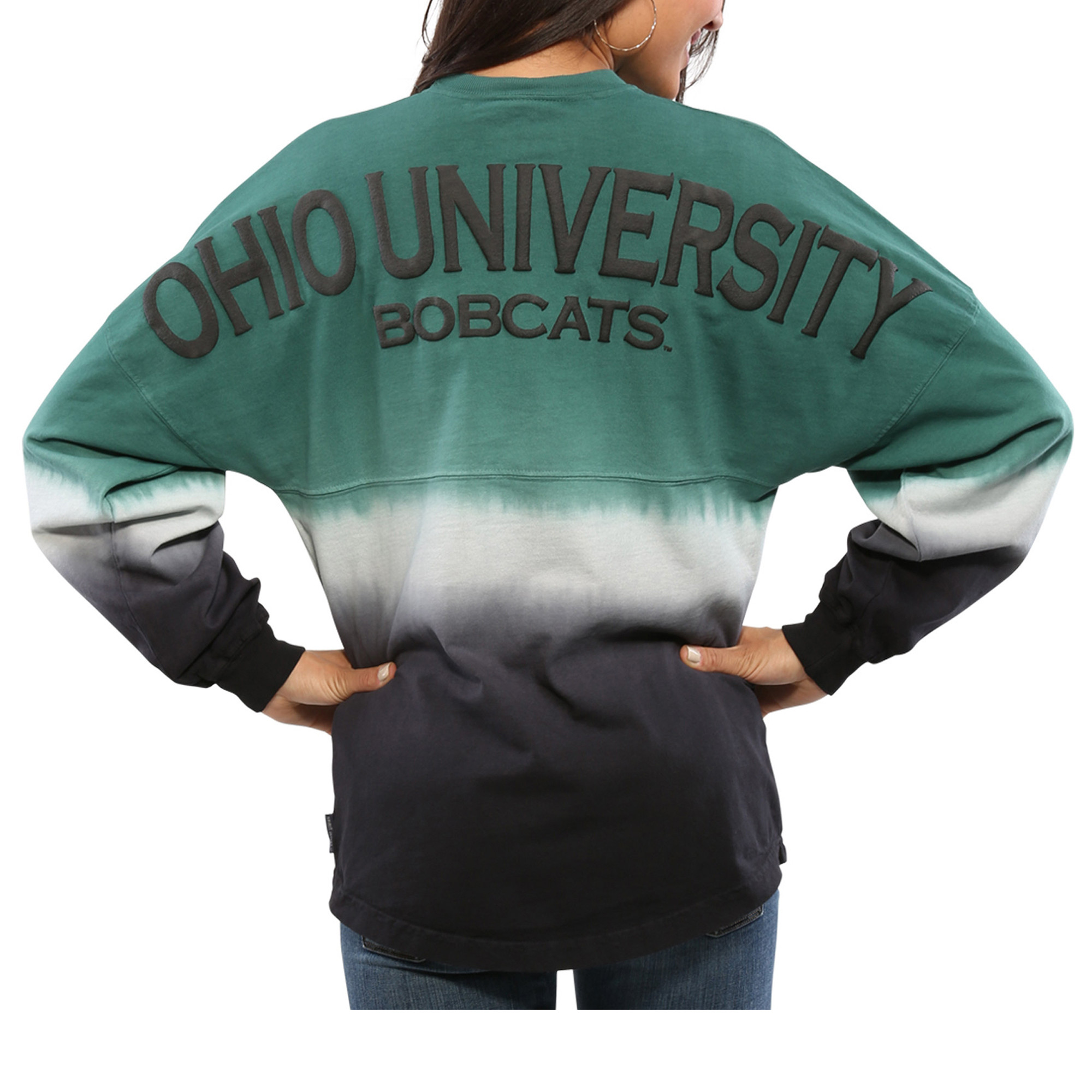 Women's Green Ohio Bobcats Ombre Long Sleeve Dip-Dyed Spirit Jersey | Fanatics