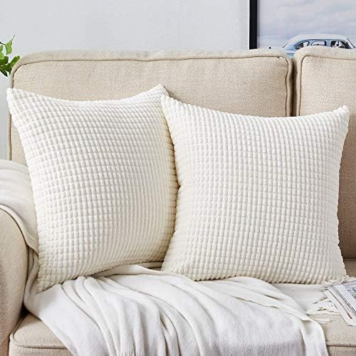 Bedwin White Cream Pillow Covers 2 Sets Decorative White Throw Pillow Covers 18x18 Inch, Soft Cor... | Amazon (US)