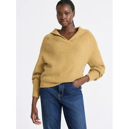 Free Assembly Women s V-Collar Sweater with Long Sleeves Midweight Sizes XS-XXL | Walmart (US)