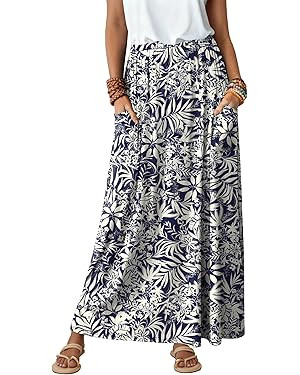 ANRABESS Womens Maxi Skirt Summer Casual Flowy A-line Elastic Waist Beach Long Skirts with Pocket... | Amazon (US)