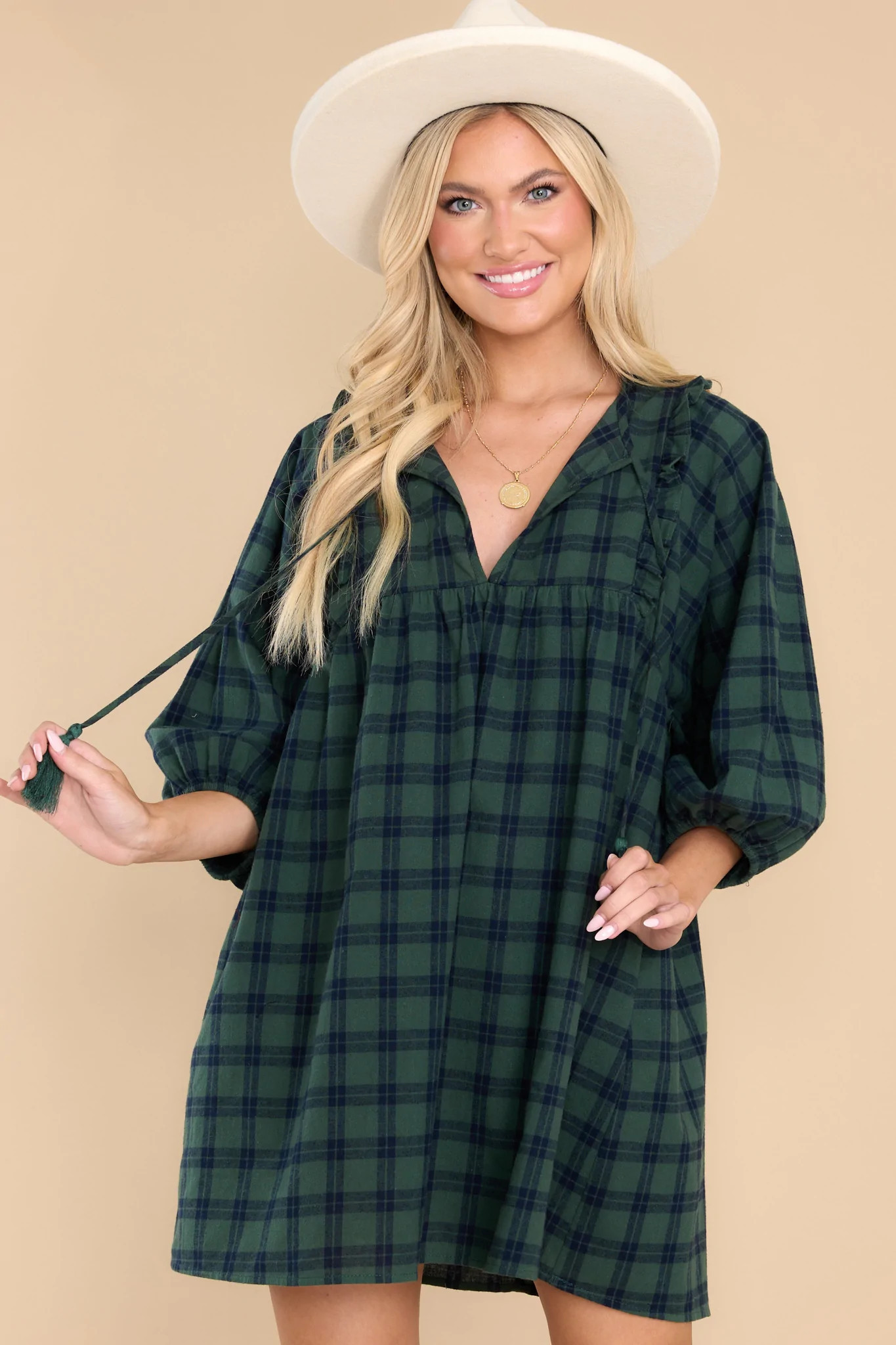 Pinky Promise Hunter Green Plaid Dress | Red Dress 