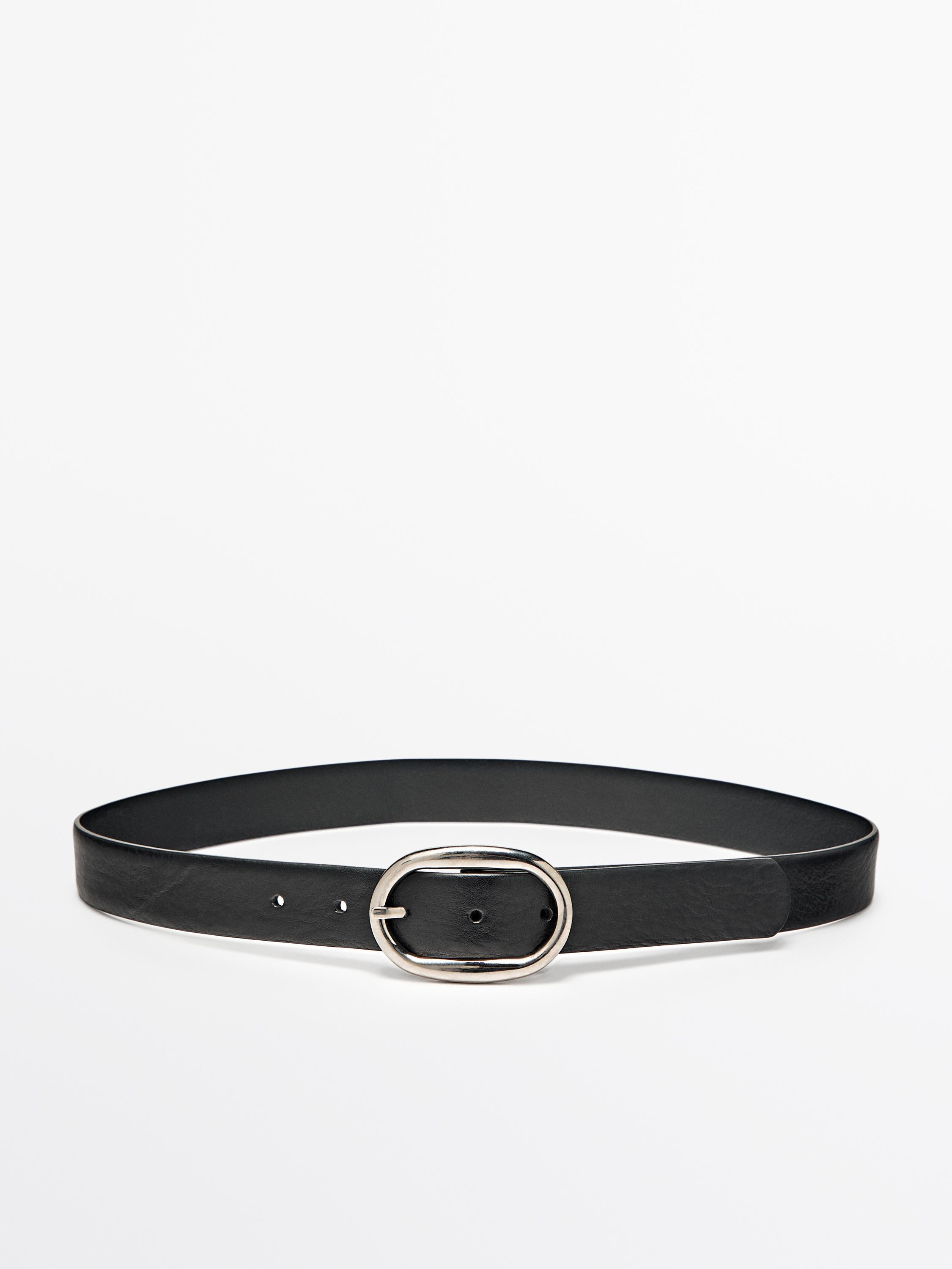 Leather belt with oval buckle | Massimo Dutti UK