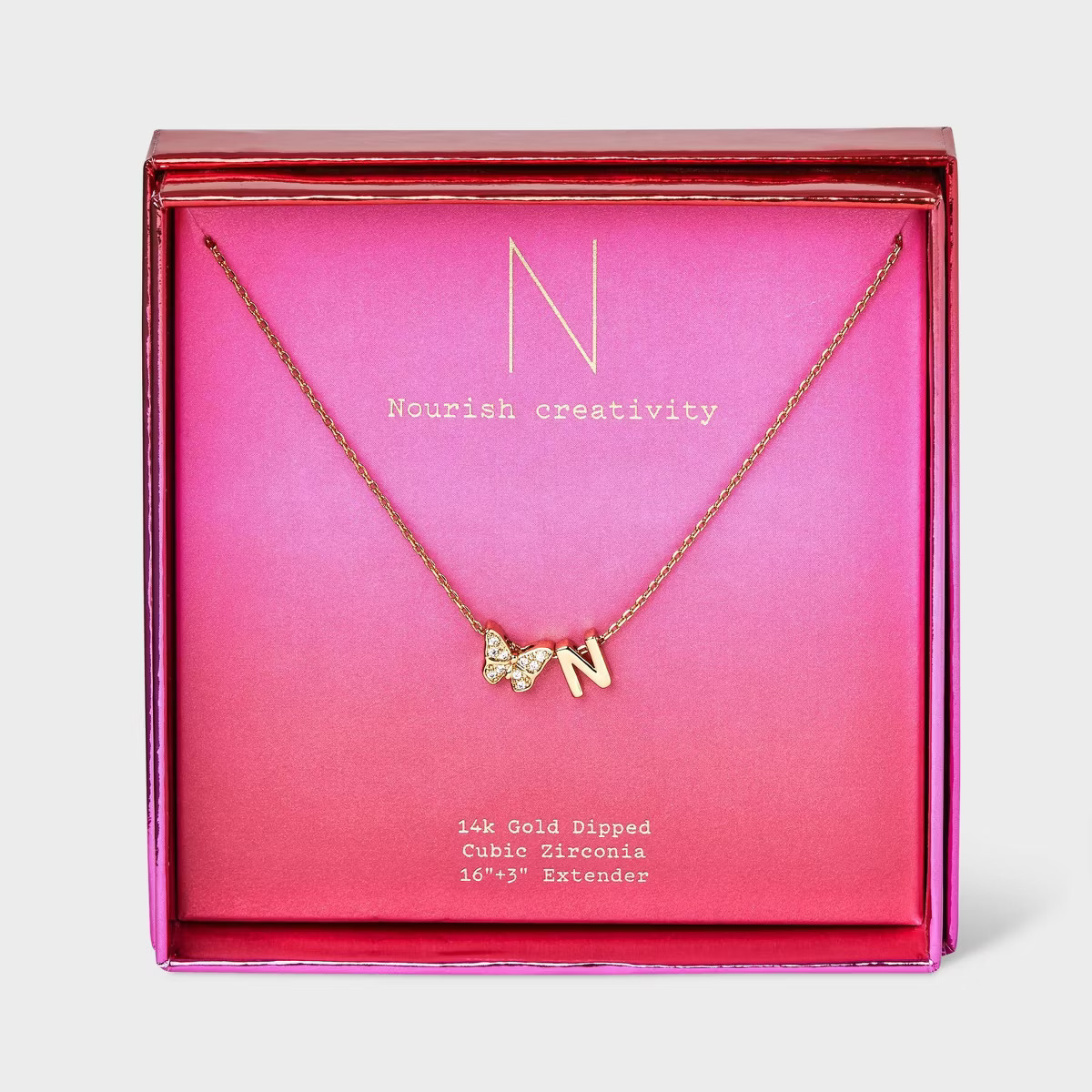 14K Gold Dipped Butterfly Slider Cubic Zirconia Initial Pendant Necklace - A New Day™ Gold | Target