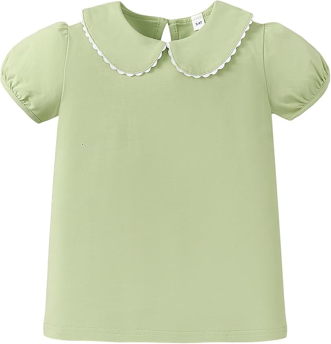LYSMuch 2-5T Toddler Girls Peter Pan Collar Shirt Puff Short Sleeve Basic Top Blouse Solid Color ... | Amazon (US)
