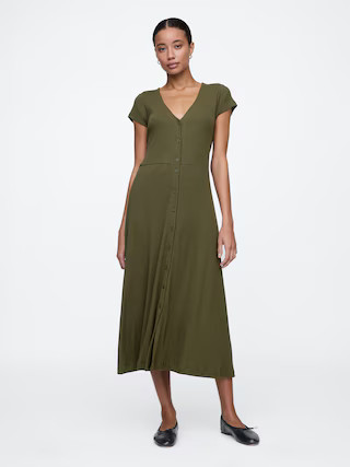 Ribbed V-Neck Midi Dress | Gap Factory