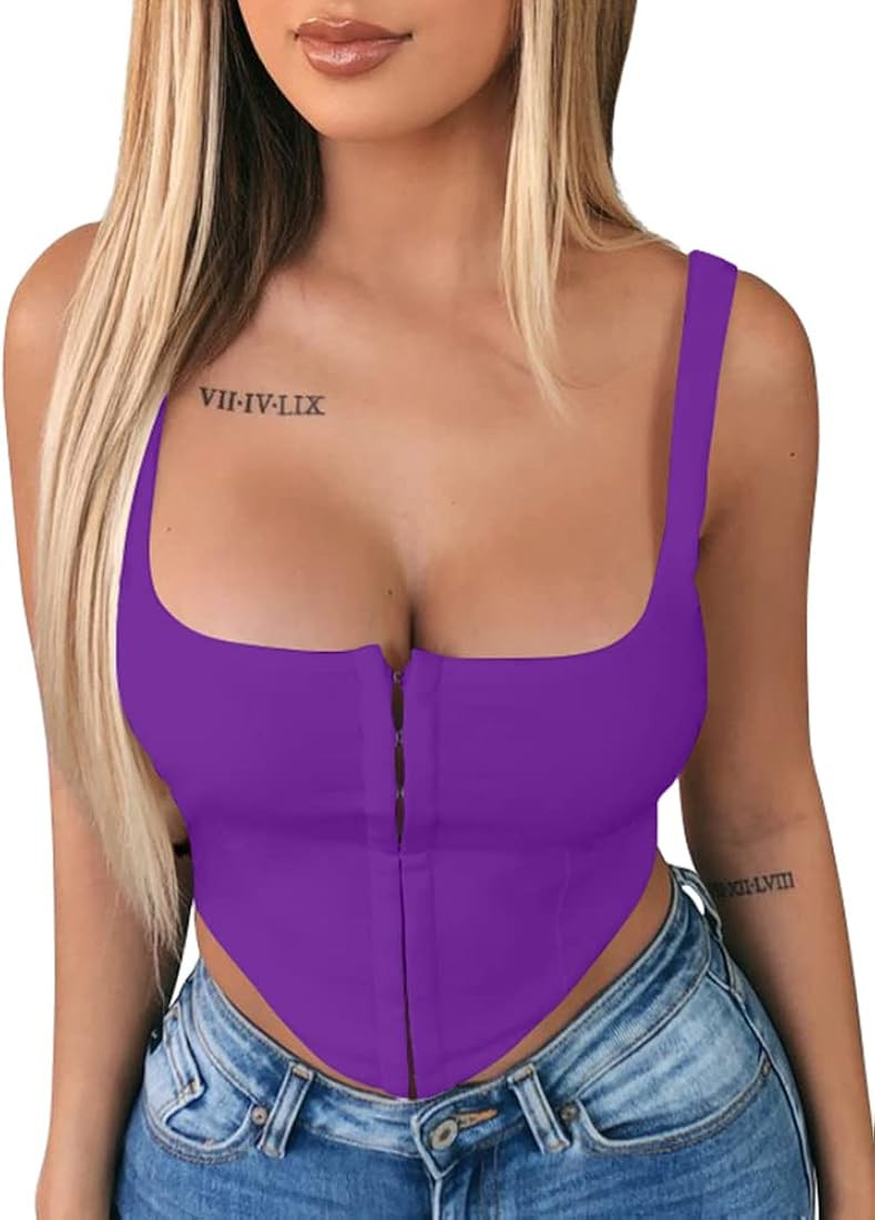 TOB Women's Sexy Sleeveless Central Single-Row Clasp Club & Night Out Crop Tank Top | Amazon (US)