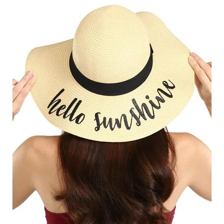 Floppy Beach Sun Hat for Women - Vacation Honeymoon Embroidered Straw Hat - Big Foldable Large Brim  | Walmart (US)