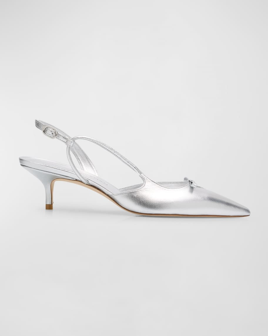 Stuart Weitzman Tully Metallic Bow Slingback Pumps | Neiman Marcus