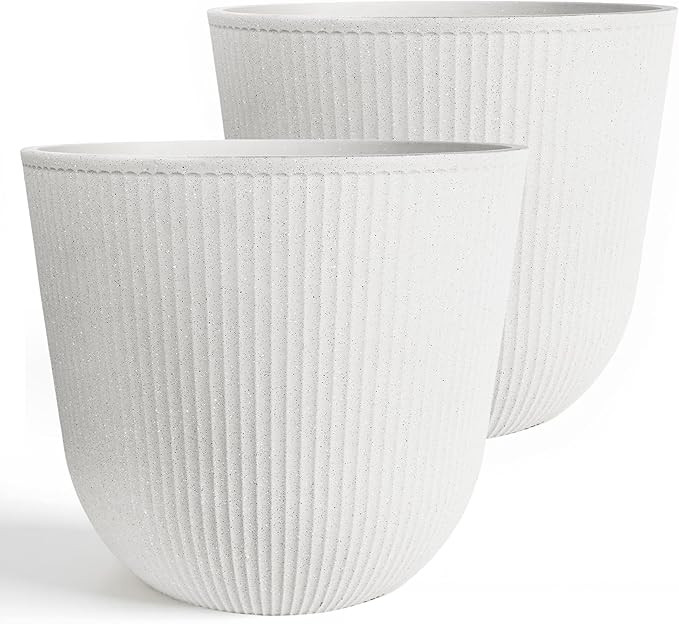 WORTH Garden Round Large Planter Pot Set of 2-17.5" Dia x 15.5" H - Durable Plastic White Plant T... | Amazon (US)