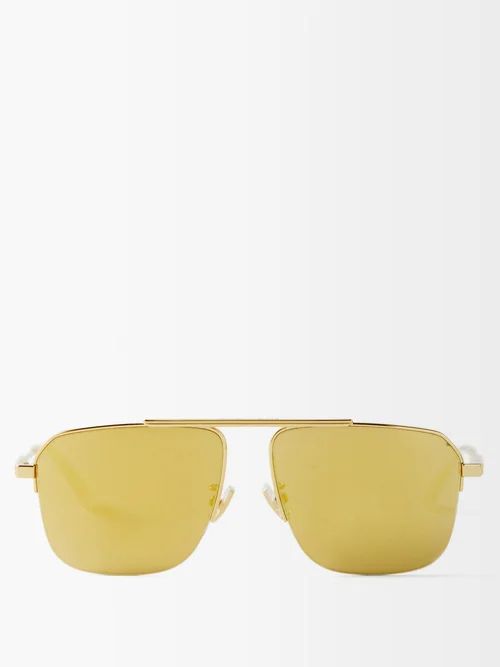 Bottega Veneta Eyewear - Aviator Metal Sunglasses - Mens - Gold | Matches (US)