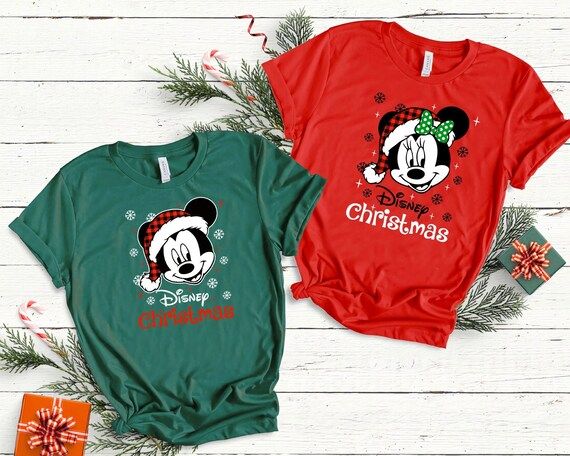 Santa Mickey Minnie Mouse Shirt, Disney Christmas Shirt, Christmas Matching Couple Shirt, Disney ... | Etsy (US)