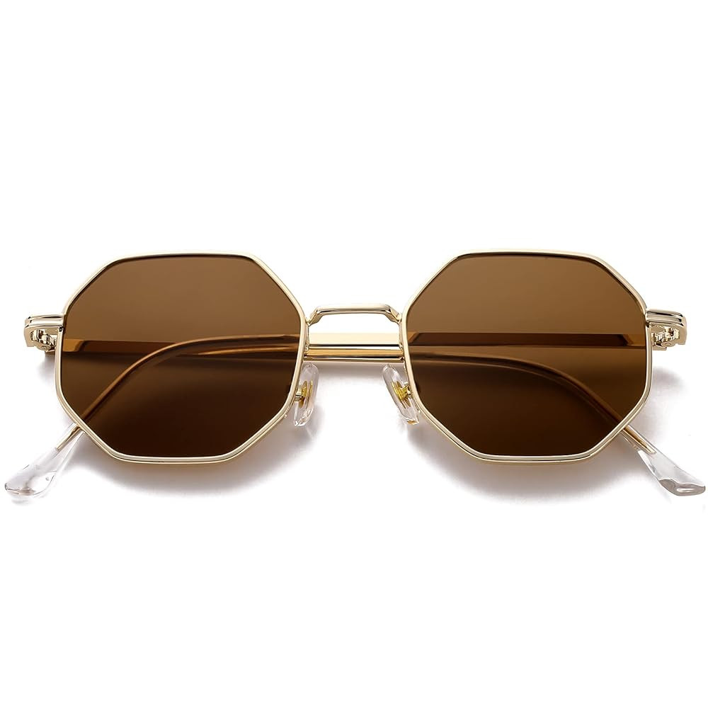 PORADAY Square Sunglasses for Women Men Retro Octagon Metal Sun Glasses Vintage Polygon Shades | Amazon (US)