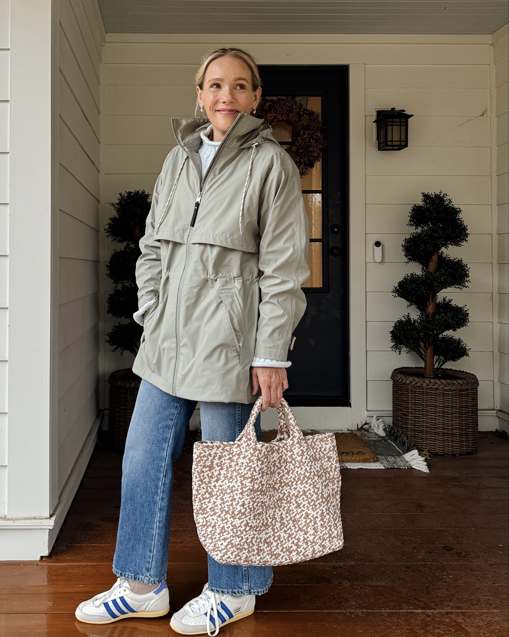 Found my Varley rain jacket 20% off at the ShopBop sale, code SPRING20 ~ otherwise code HELLOVARELY on everything at Varley, I'm wearing an xs and am 5'3" ~ sized half down in the Adidas Japan sneakers ~ I sized up one (but could have gone 2!) in the AMO jeans ~ love love looooove this Naghedi tote bag (just wipe clean! in medium) ~ J.Crew classic rollneck sweater wearing an xs ~ electric picks everyday earrings ~ merit flush balm on lips & cheeks in color LeBonBon ~ xo, Claire

#LTKmomlife #LTKootd #LTKSaleAlert