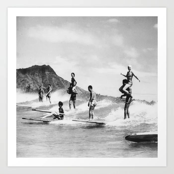 Vintage Hawaii Tandem Surfing Art Print | Society6
