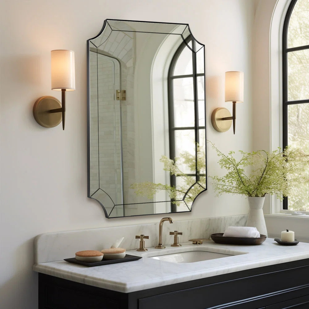 Minuette Glass Tile Edge Scalloped Bathroom Vanity Mirror | Stainless Steel Frame | Wayfair North America