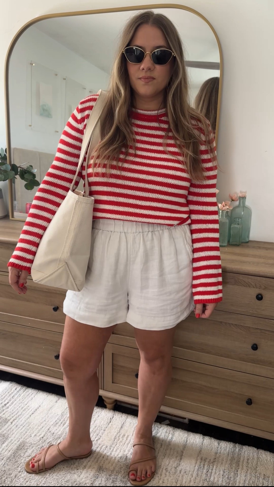 Sweater: true to size but runs slim
Size up for roomy fit or length

Shorts : my same ones but the 2025 version! Lined white 100% linen and slightly slimmer pull on waist band. So soft!! 

Shoes: true to size 

#LTKPetite #LTKFindsUnder100 #LTKStyleTip