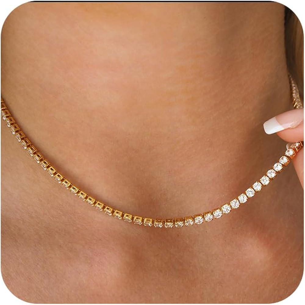 Tennis Necklaces for Women, 14K Gold/Silver Tennis Necklace for Women Cubic Zirconia Choker Neckl... | Amazon (US)