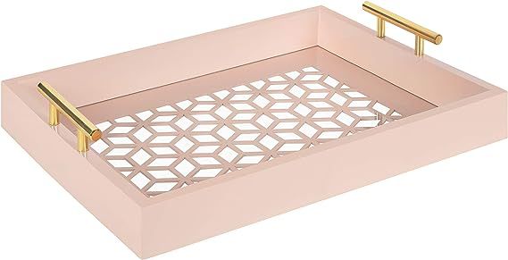 Kate and Laurel Caspen Rectangle Cut Out Pattern Decorative Tray with Gold Metal Handles, 16.5" x... | Amazon (US)