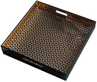 Rely+ PU Leatherette Glass Screen Printed Tray, Black & Gold Pattern, Square Shape. 13"(L) x 13... | Amazon (US)