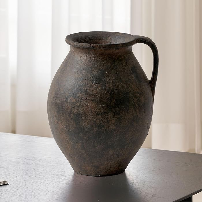 LB2 Brown Ceramic Large Vase, 11.2" Tall Zen Style Vase, Terra Cotta Pitcher, Distressed Farmhous... | Amazon (US)