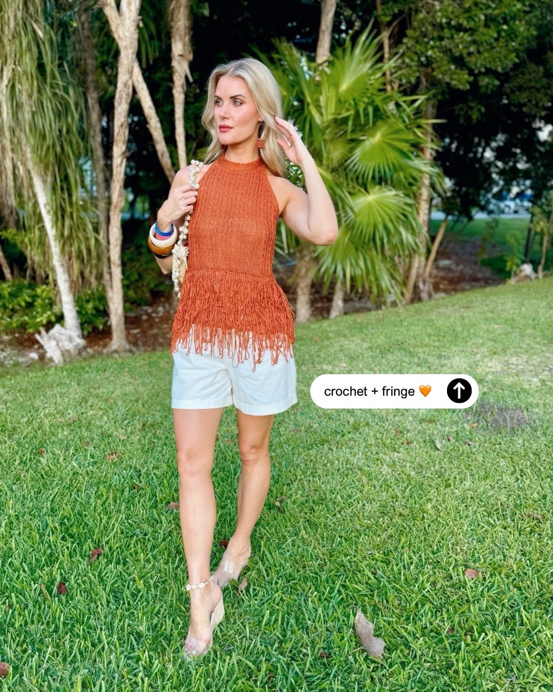 Beach vacation outfit - wearing a small and crochet French halter top, and white trouser shorts. #amazonfashion @amazonfindsandfashion 

#LTKootd #LTKTravel #LTKSeasonal