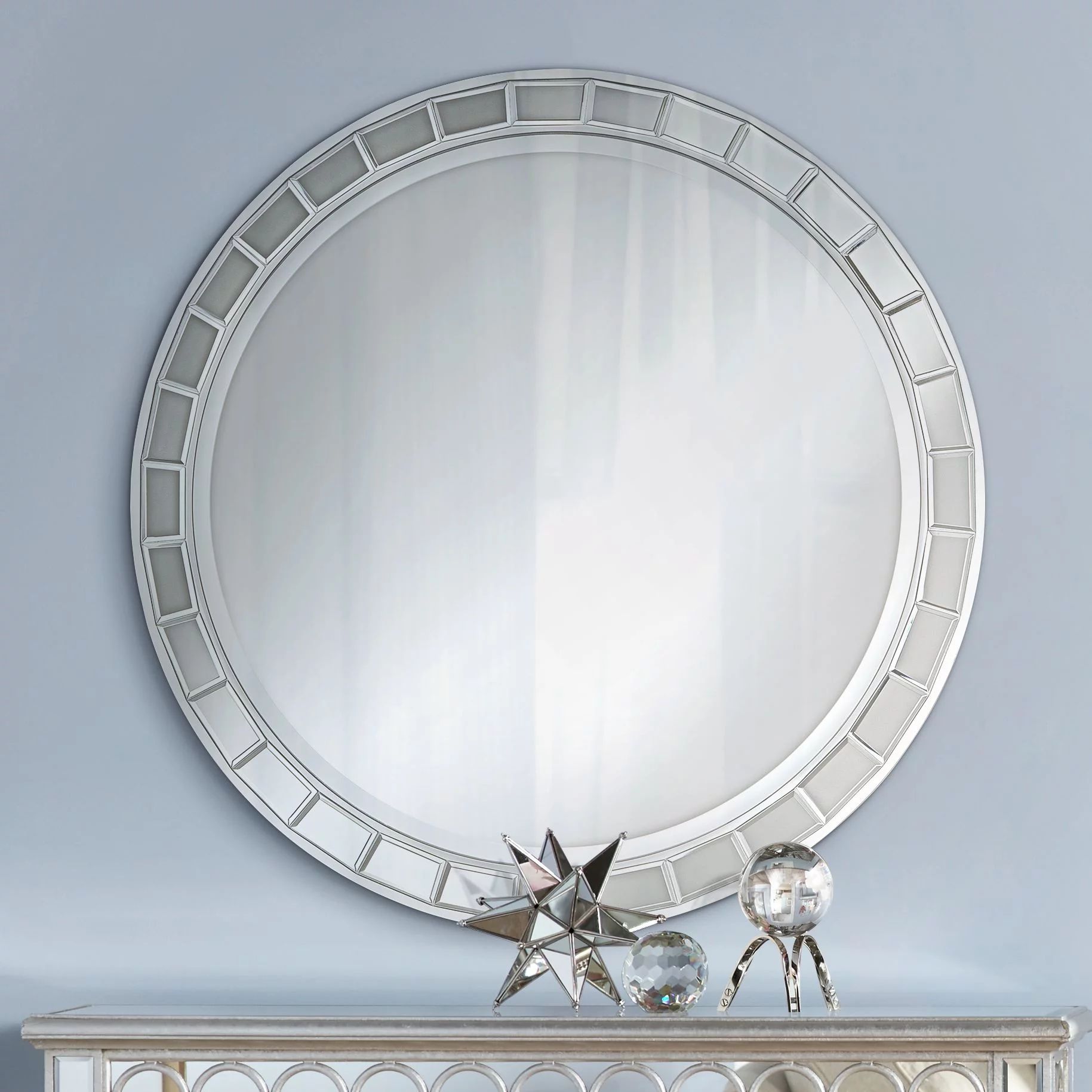 Possini Euro Design Possini Euro Kesha 36" Antique Silver Round Wall Mirror | Walmart (US)