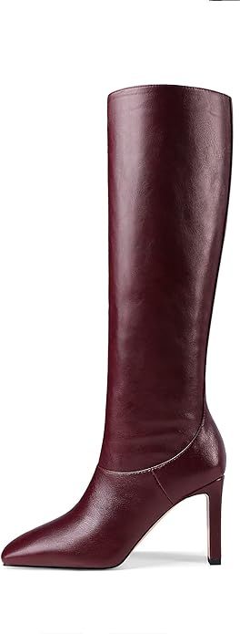 MODENCOCO Women's Matte Square Toe Slip On Leather Block High Heel Knee High Boots 3 Inch | Amazon (US)