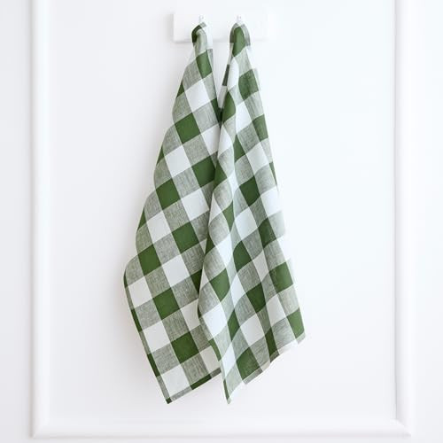 Solino Home 100% Linen Tea Towels, 16.5 x 26.5 in, Olive Check, Set of 2 | Amazon (US)