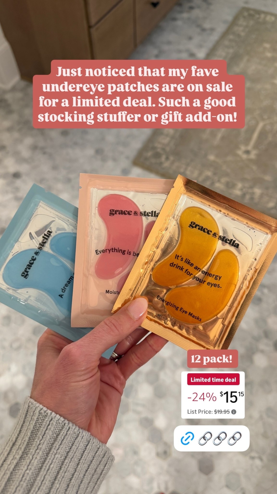 Just noticed that my fave undereye patches are on sale for a limited deal. Such a good stocking stuffer or gift add-on!  12 pack!