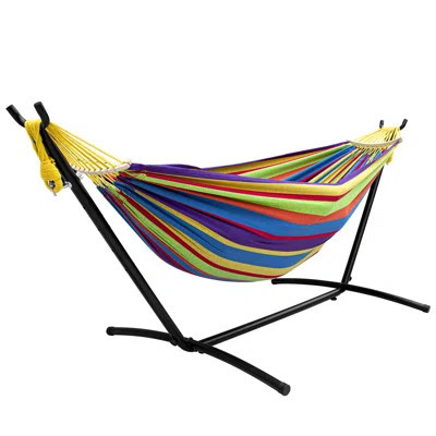 Szhlux Double Hammock With Stand Included 450Lb Capacity Steel Stand, Premium Carry Bag Included And Two Anti Roll Balance Beam,Ttropical | Wayfair North America