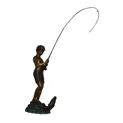 Bronze Standing Boy Fishing Fountain Bronze Statue - Size: 58"L x 25"W x 72"H. | Wayfair North America