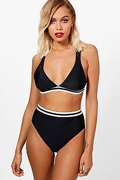 Bali Mix & Match Elastic Trim Triangle Top | Boohoo.com (US & CA)