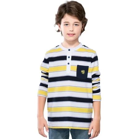 Leo&Lily Big Boys Kids Cardigan T Shirts Yarn Dyed Stripe Polo Shirt (Yellow Stripes 14) | Walmart (US)