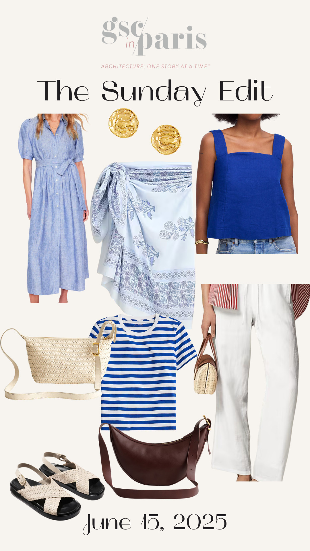 Happy Sunday! I am still slowly filling my suitcase for the South of France in July and am feeling blue! I need a good cross body bag so am debating between these two madewell options. The new AligheriXJCrew collab is amazing, I really want the earrings. These sandals from Margaux seem super comfortable for all the walking we plan on doing! Happy Shopping!  

 #LTKSummerEdit #LTKFindsUnder100 #LTKStyleTip