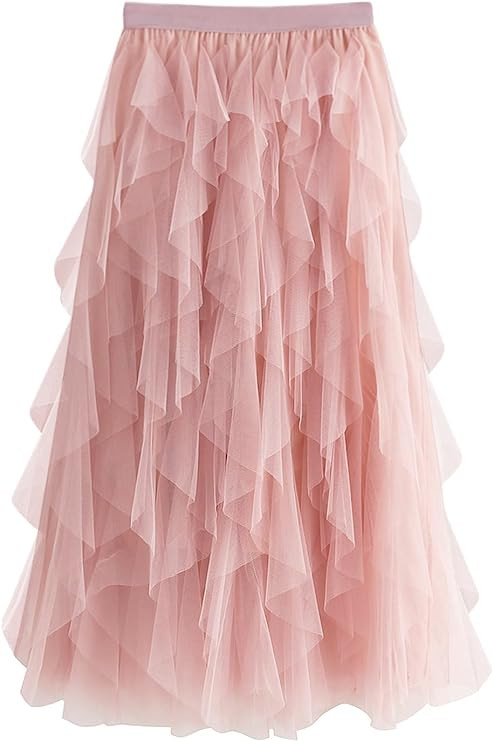 Tulle Skirts for Women Long Length Tutu Fairy Tiered Skirt A Line Mesh Elastic Waist Skirts | Amazon (US)