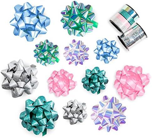 WRAPAHOLIC 14 Pcs Gift Bows Assortment - 12 Multi Colored Assorted Size Gift Bows (Silver, Green, Wh | Amazon (US)