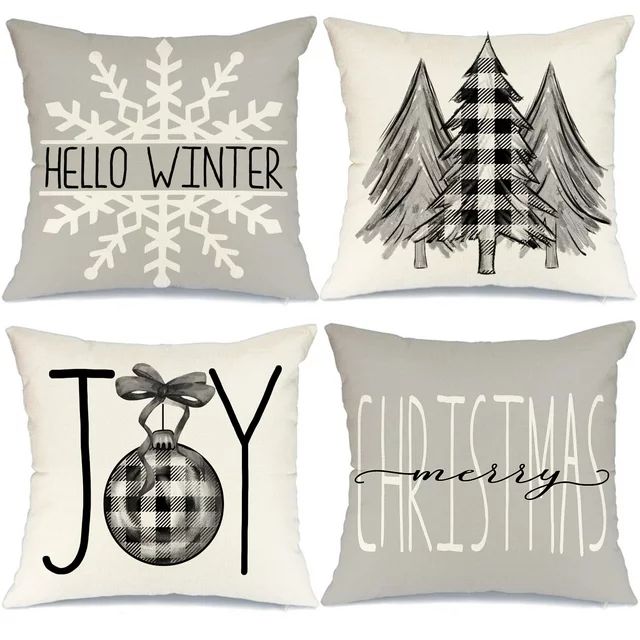 Husfou Christmas Pillow Covers, 18x18 inch Farmhouse Linen Pillowcase for Xmas, Christmas Tree Jo... | Walmart (US)