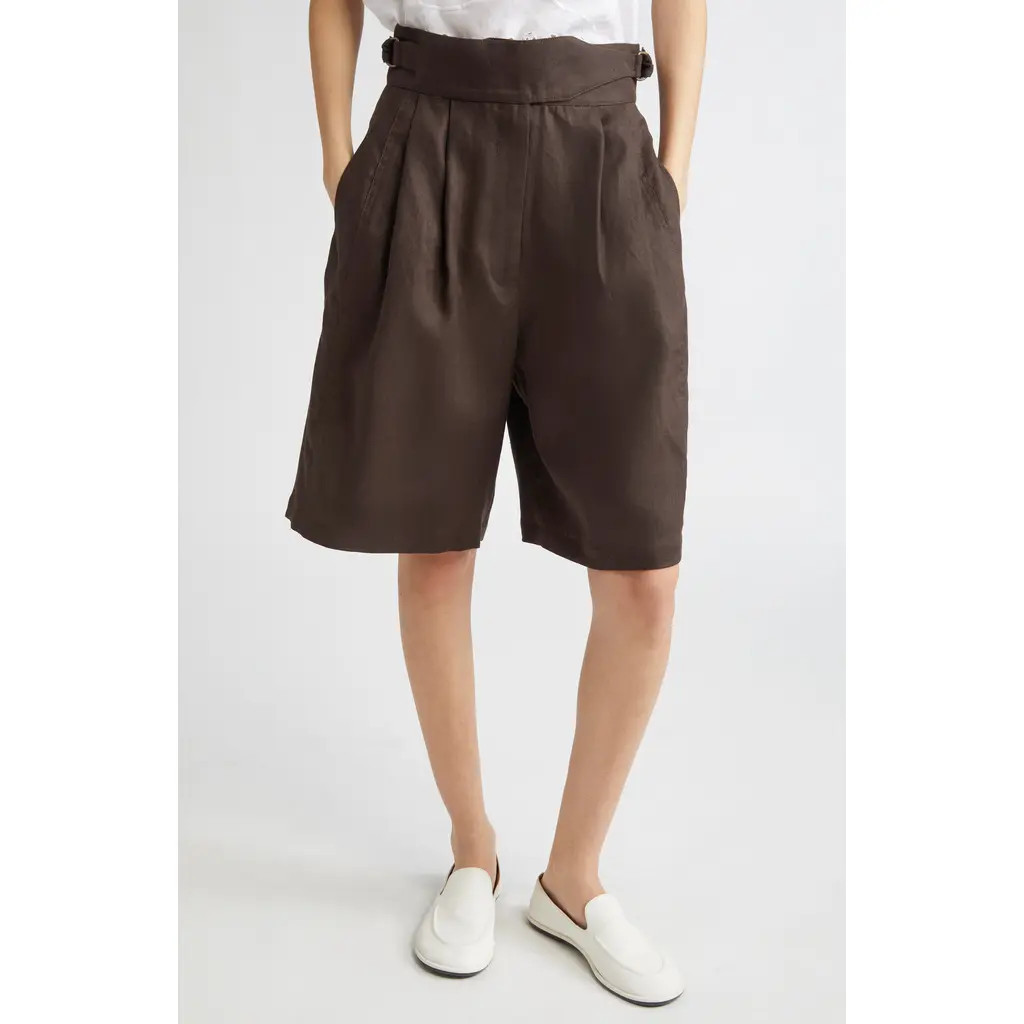 Bode Smith Linen Bermuda Shorts in Brown/Black at Nordstrom, Size 8 | Nordstrom